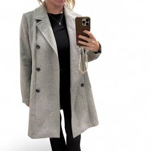 Express Classic Grey Double-Breasted Women’s Wool Blend Coat